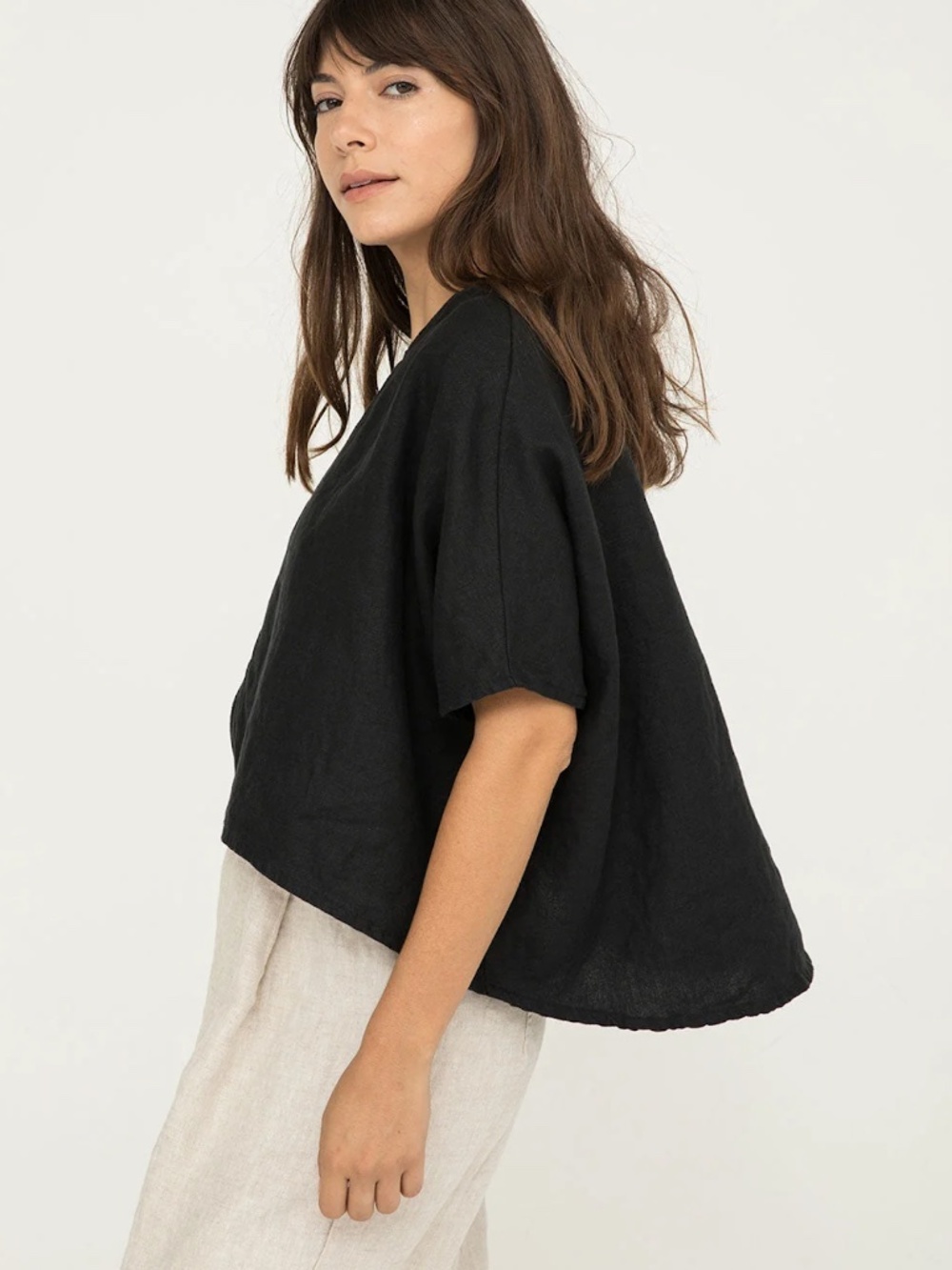 Elizabeth Suzann Linn Tee in Midweight Linen Size S/M Black
